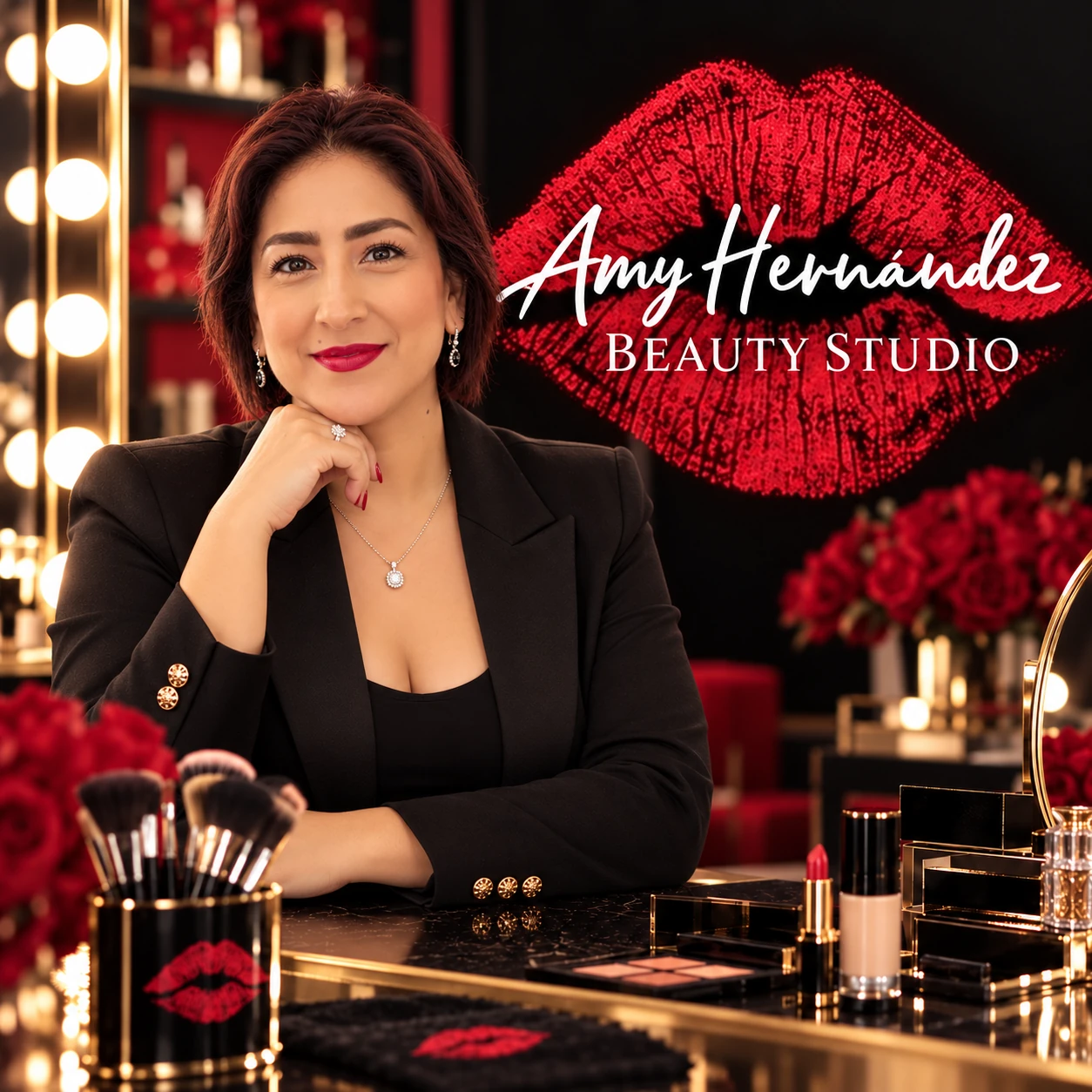 Amy Hernández Beauty Studio, maquillaje profesional y logotipo de labios